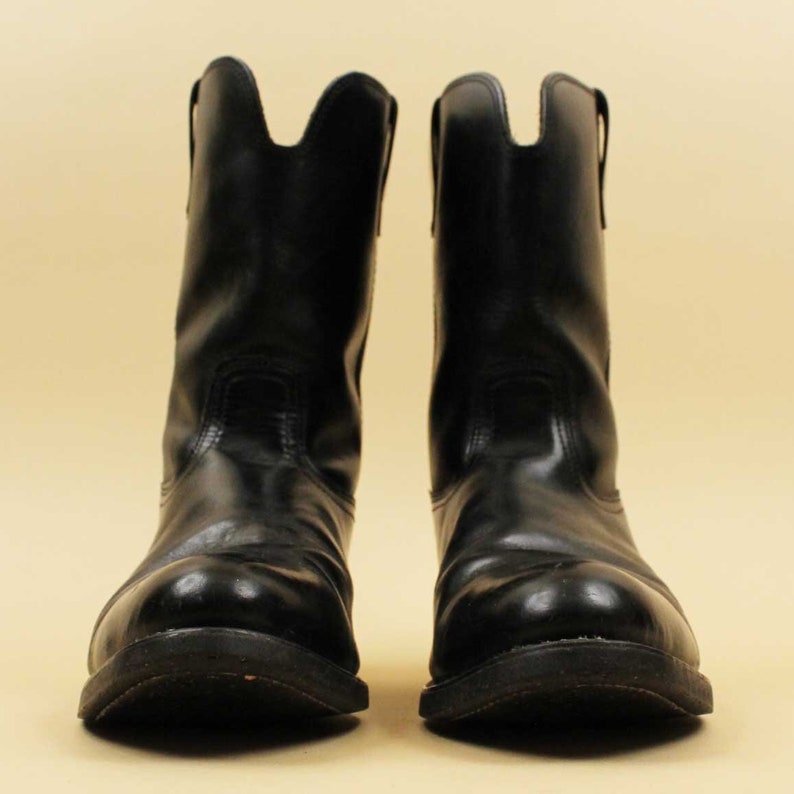 Women's 60s 70s Vtg Black Pull on Boots Motorcycle Biker Punk Cowboy