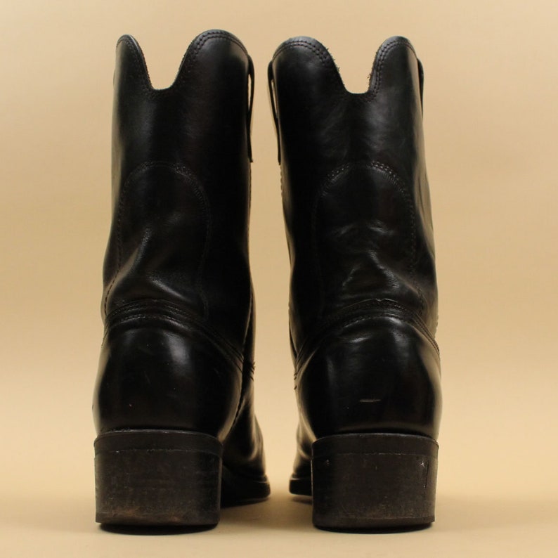 Women's 60s 70s Vtg Black Pull on Boots Motorcycle Biker Punk Cowboy