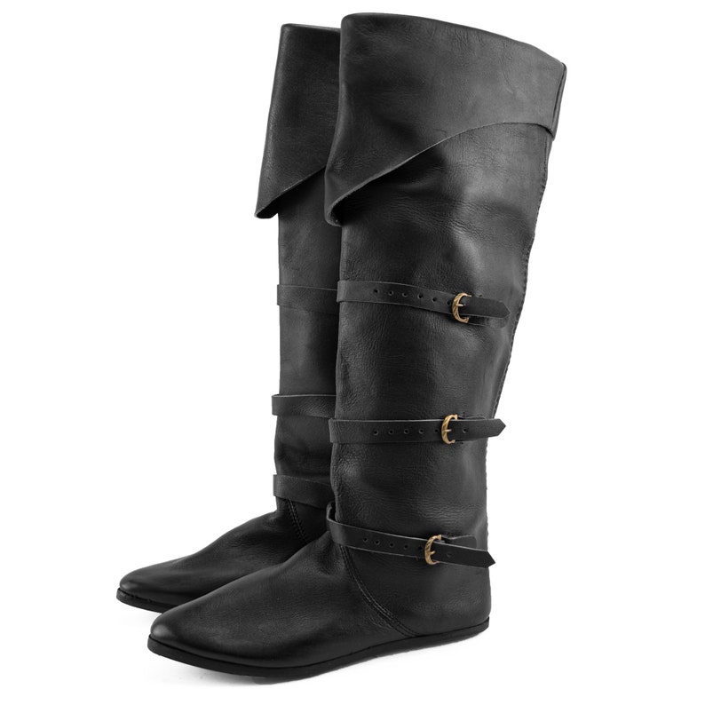 Men's Late Medieval Cuffed Boots Black