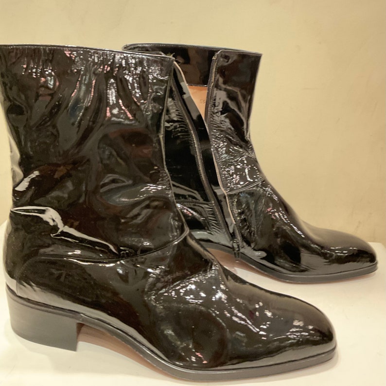 Men's New/vintage Boots in Very Soft Black Patent Leather