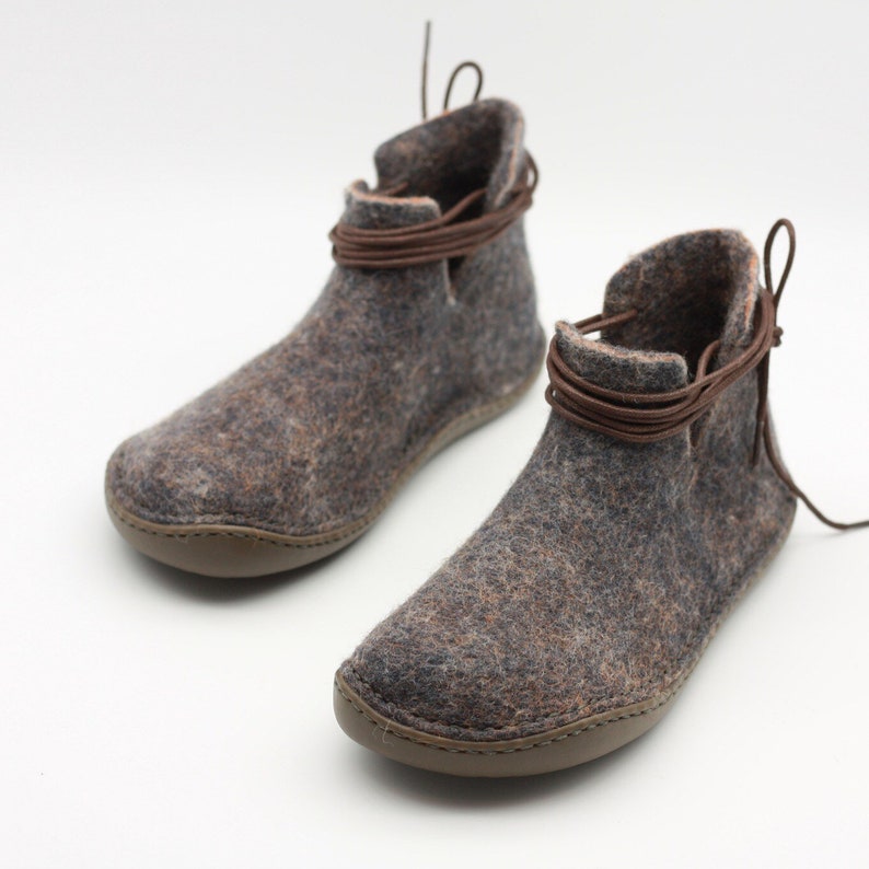 Women's Handmade Felted Wool Ankle Boots Rubber Soles Outdoor